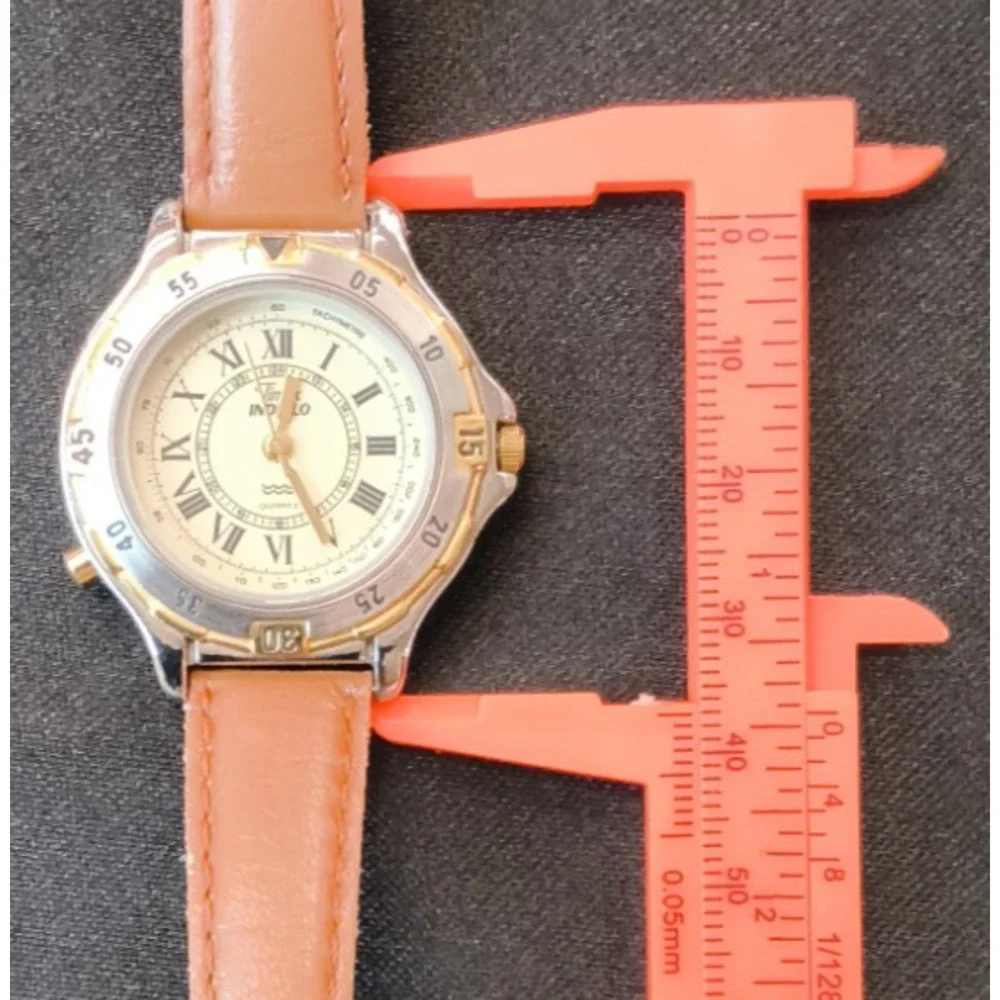 Vintage Timex Indiglo Two Tone Diver Style Women's Watch Brown Band #W5369